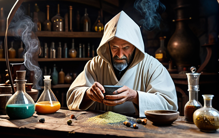 Alchemist at Work**

"A skilled alchemist, fully clothed in practical, modest robes, carefully stirring a bubbling potion in a dimly lit workshop filled with strange ingredients and arcane tools. Safe for work, appropriate content, perfect anatomy, correct proportions, natural pose, professional, family-friendly. Focus on the intricate details of the potion and the alchemist's focused expression. High quality, well-formed hands, proper finger count, natural body proportions."

**