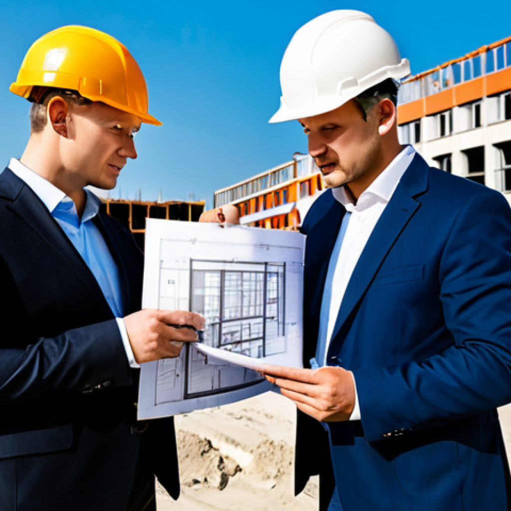 **Image Prompt 1:** A professional architect, fully clothed in appropriate business attire, reviewing blueprints at a sunny construction site in Warsaw, Poland. Hard hats and safety vests are visible. Safe for work, perfect anatomy, natural proportions, professional photography, high quality, family-friendly.