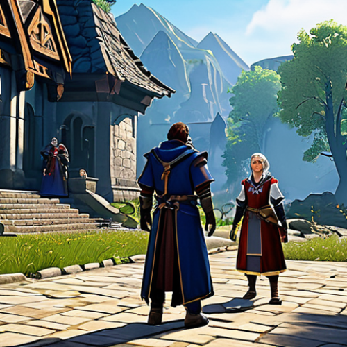 **Guild Mentorship:** A friendly gathering of experienced players mentoring new players in a brightly lit, welcoming in-game setting of a fantasy MMORPG. Everyone is fully clothed in appropriate, modest fantasy attire. The scene showcases teamwork and camaraderie. Safe for work, appropriate content, professional, perfect anatomy, natural proportions.